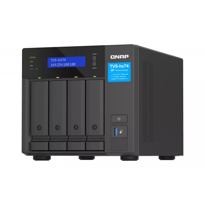 QNAP TVS-H474 NAS-torni Intel® Pentium® G7400 8 GB DDR4 0 TB QuTS hero Black