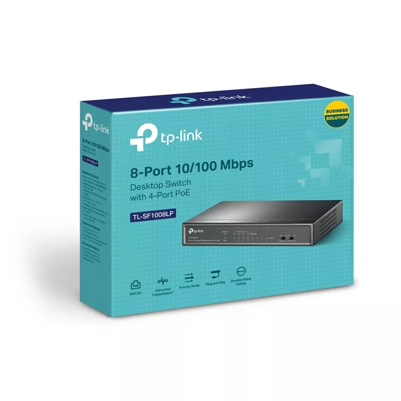 TP-Link TL-SF1008LP verkkokytkin hallitsematon Fast Ethernet (10/100) Power over Ethernet (PoE) musta