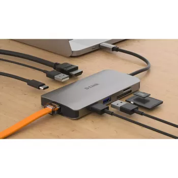 D-Link 8-in-1 USB-C -keskitin HDMI/Ethernet/kortinlukija/Power Delivery