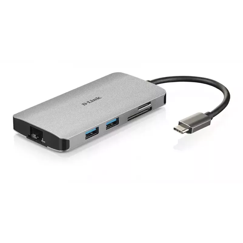 D-Link 8-in-1 USB-C -keskitin HDMI/Ethernet/kortinlukija/Power Delivery