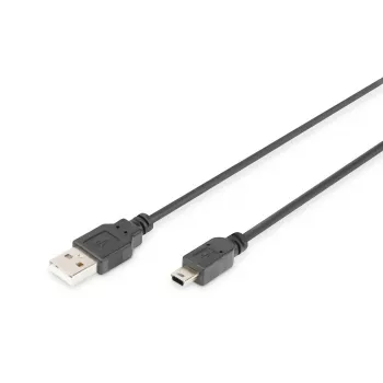 DIGITUS USB 2.0 -liitäntäkaapeli, Type-A - Mini B (5-napainen) M/M, 1m, USB 2.0 -yhteensopiva, musta