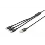 DIGITUS 3-in-1-latauskaapeli USB-A – Lightning + Micro-B + Type-C 1 m