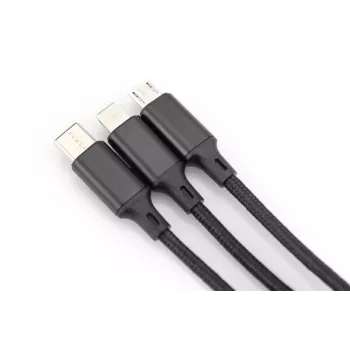 DIGITUS 3-in-1-latauskaapeli USB-A – Lightning + Micro-B + Type-C 1 m