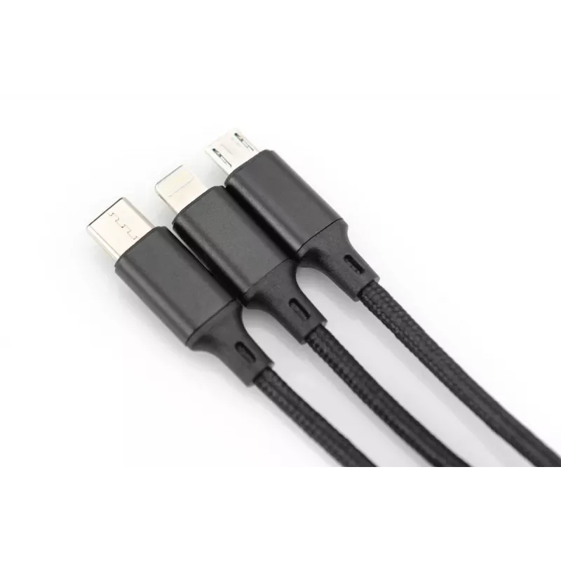 DIGITUS 3-in-1-latauskaapeli USB-A – Lightning + Micro-B + Type-C 1 m
