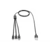 DIGITUS 3-in-1-latauskaapeli USB-A – Lightning + Micro-B + Type-C 1 m