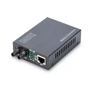 DIGITUS mediakonvertteri, multimode 10/100Base-TX – 100Base-FX, sis. virtalähteen, ST-liitin, jopa 2 km