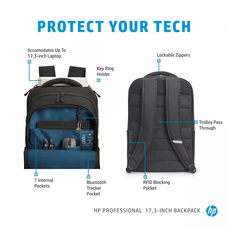 HP Professional 17.3 tuuman reppu, reppu, 740 g