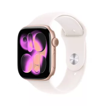 APPLE Watch Series 11 GPS 46mm ruusukulta alumiinikotelo ja vaaleansininen urheiluranneke S/M