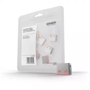 Lindy USB-porttitulppa (ilman avainta) - 10 kpl:n pakkaus, pinkki, porttitulppa, USB Type-A, pinkki, akryylinitriilibutadieenistyreeni (ABS), 10 kpl, poly-pussi