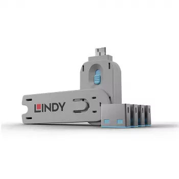Lindy 40452 USB Type-A -porttilukitusten sarja, 4 lukkoa ja avain, sininen