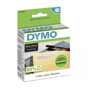 DYMO Authentic LabelWriter paluuosoitetarrat | 25 mm x 54 mm | itseliimautuva | rulla, jossa 500 Easy-Peel-tarraa | LabelWriter-tarratulostimille | valmistettu Euroopassa