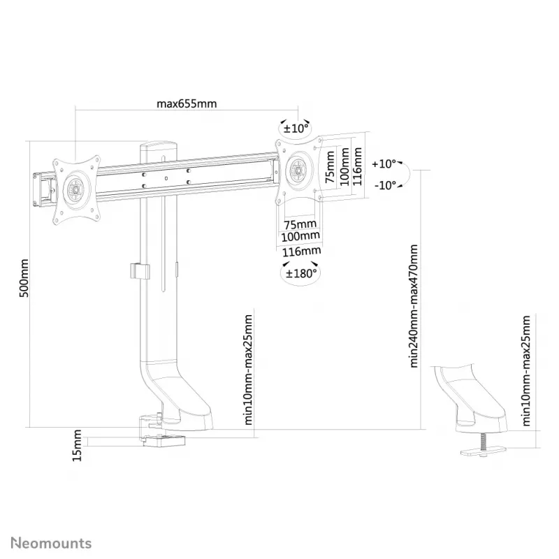 Neomounts FPMA-D860DBLACK monitorivarsi 10-27