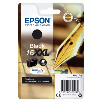 Epson yksittäispakkaus musta 16XXL DURABrite Ultra muste, erittäin (super) pitkä kesto, musta, pigmenttimuste, 21,6 ml, 1 kpl, 1 000 sivua