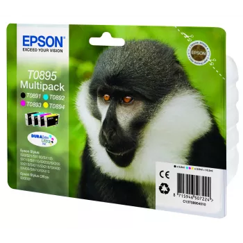 Epson Monkey 4-värin monipakkaus T0895 DURABrite Ultra muste, musta, syaani, magenta, keltainen, 5,8 ml, 3,5 ml, 1 kpl, monipakkaus