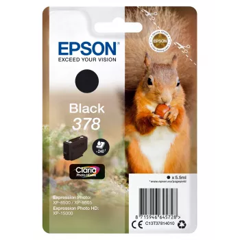 Epson Squirrel Singlepack musta 378 Claria Photo HD -muste, vakiomäärä, musta, pigmenttimuste, 5,5 ml, 1 kpl, 240 sivua