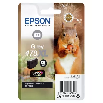Epson Squirrel Singlepack harmaa 478XL Claria Photo HD -muste, suuri (XL) määrä, harmaa, väriainemuste, 11.2 ml, 1 kpl, 200 sivua
