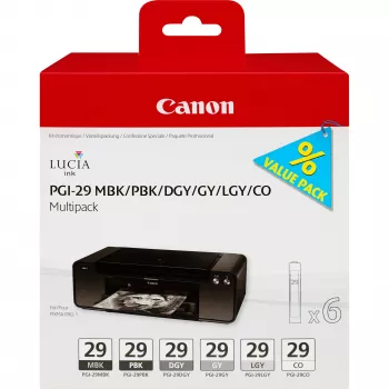 Canon PGI-29 MBK/PBK/DGY/GY/LGY/CO 6 mustepatruunan monipakkaus