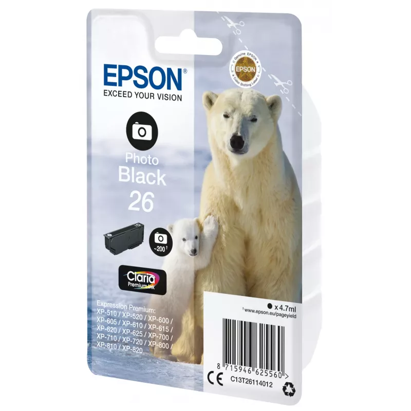 Epson Polar Bear yksittäispakkaus fotomusta 26 Claria Premium muste