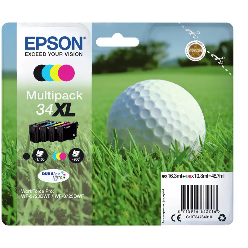 Epson Golfball monipakkaus 4-väri 34XL DURABrite Ultra muste