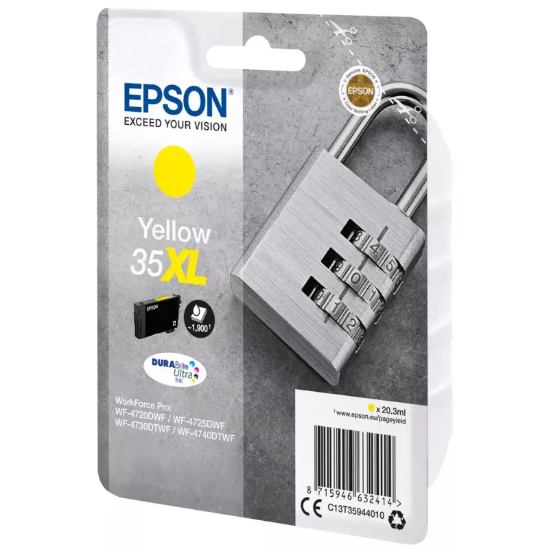 Värikasetti Epson Padlock yksittäispakkaus keltainen 35XL DURABrite Ultra muste