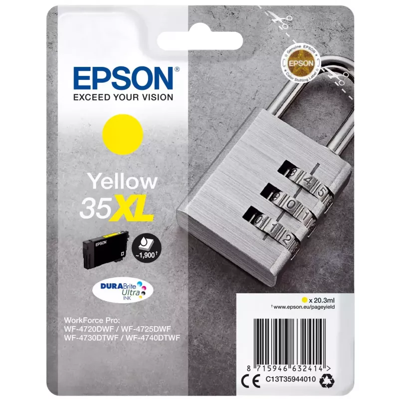 Värikasetti Epson Padlock yksittäispakkaus keltainen 35XL DURABrite Ultra muste