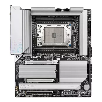 GIGABYTE TRX50 AERO D emolevy - tukee AMD Ryzen Threadripper 9000 -sarjan suorittimia, 16+8+4 vaihe digitaalinen VRM, jopa 7 800 MHz DDR5 (OC), 3xPCIe 5.0 + 1xPCIe 4.0 M.2, Wi-Fi 7, 10GbE LAN, USB4