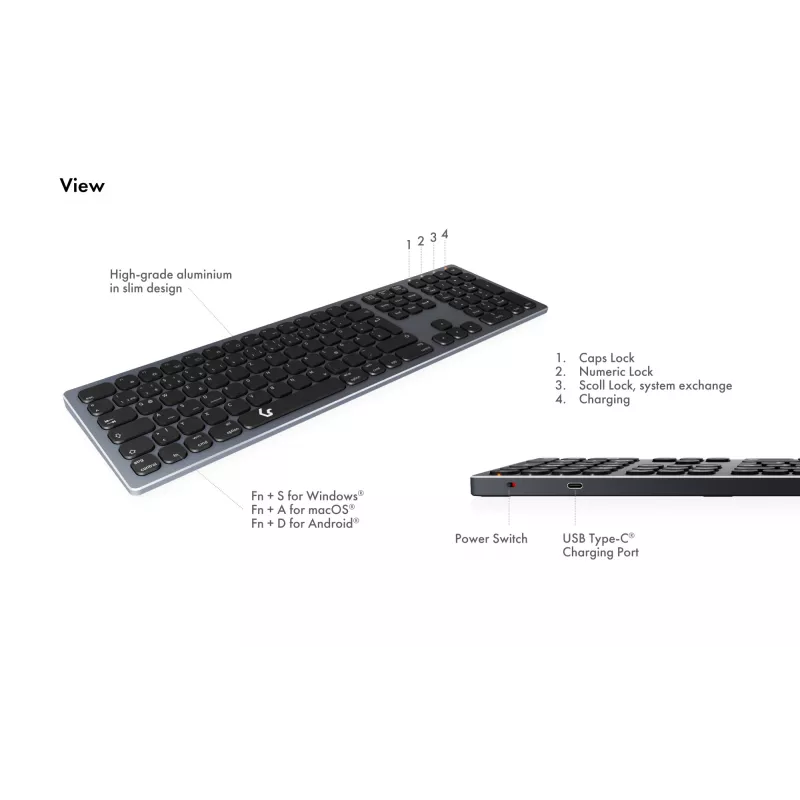 KeySonic KSK-8023BTRF (DE) näppäimistö yleiskäyttöön Bluetooth QWERTZ saksa antrasiitti, musta