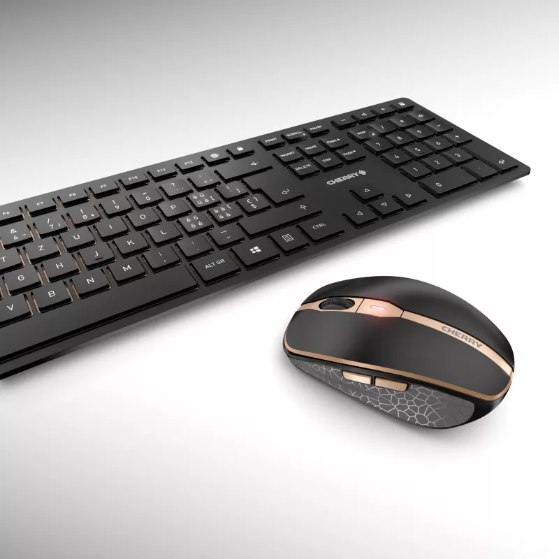 CHERRY DW 9100 SLIM näppäimistö ja hiiri, yleiskäyttöön RF Wireless + Bluetooth QWERTZ sveitsi musta