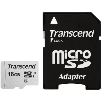 TRANSCEND Micro SDHC -kortti 300S 16 GB UHS-I U1 adapterilla