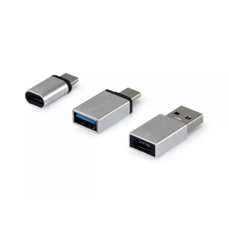 Equip USB-C OTG -sovitin, 3 kpl:n pakkaus, USB-C, USB-C, USB-A, USB-A, Micro-USB, USB-C, hopea
