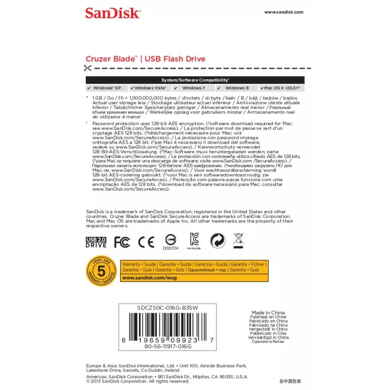 WESTERN DIGITAL SanDisk Cruzer Blade - 16 GB USB-muistitikku - USB 2.0 - valkoinen