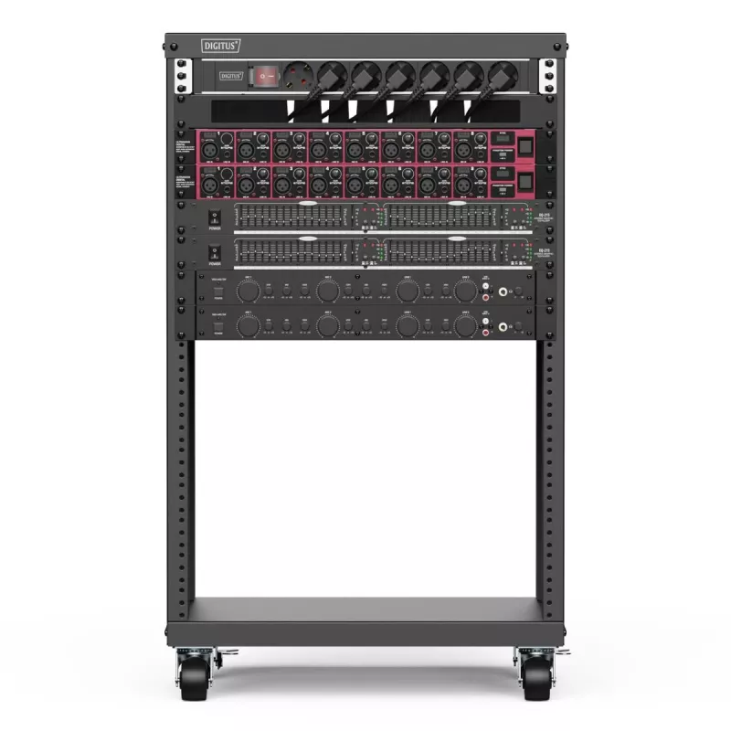 DIGITUS 16U AVS-teline 780x507x460 mm kierteitetyt reiät rullat musta