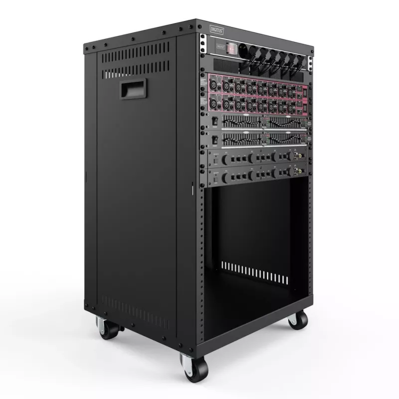 DIGITUS 16U AVS-teline 780x507x460 mm kierteitetyt reiät rullat musta