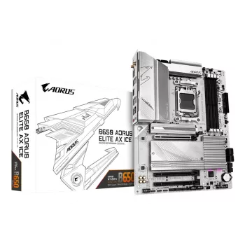 GIGABYTE B650 AORUS ELITE AX ICE -emolevy - tukee AMD Ryzen 9000 -suorittimia, 12+2+2-vaiheinen digitaalinen VRM, jopa 8000 MHz DDR5 (OC), 1xPCIe 5.0 + 2xPCIe 4.0 M.2, Wi-Fi 6E, 2.5GbE LAN, USB 3.2 Gen 2x2