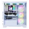 XPG Invader X BTF Midi Tower -tietokonekotelo, ATX/Micro-ATX/Mini-ITX, läpinäkyvä sivupaneeli, 5 x 120 mm ARGB-tuuletinta, USB-C, ilman virtalähdettä, valkoinen