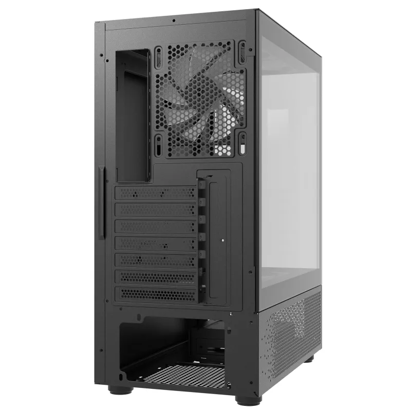 XPG Invader X Mini Midi Tower -tietokonekotelo, ATX/Micro-ATX/Mini-ITX, karkaistu lasi, 5 x 120 mm ARGB-tuuletinta, USB-C, ilman virtalähdettä, musta