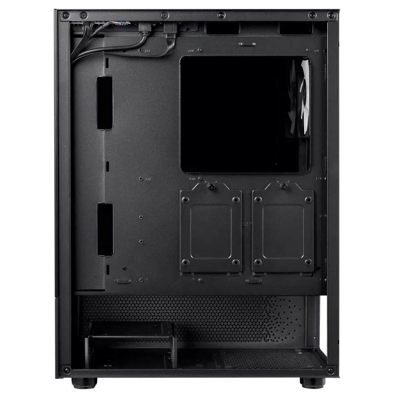 XPG Invader X Mini Midi Tower -tietokonekotelo, ATX/Micro-ATX/Mini-ITX, karkaistu lasi, 5 x 120 mm ARGB-tuuletinta, USB-C, ilman virtalähdettä, musta