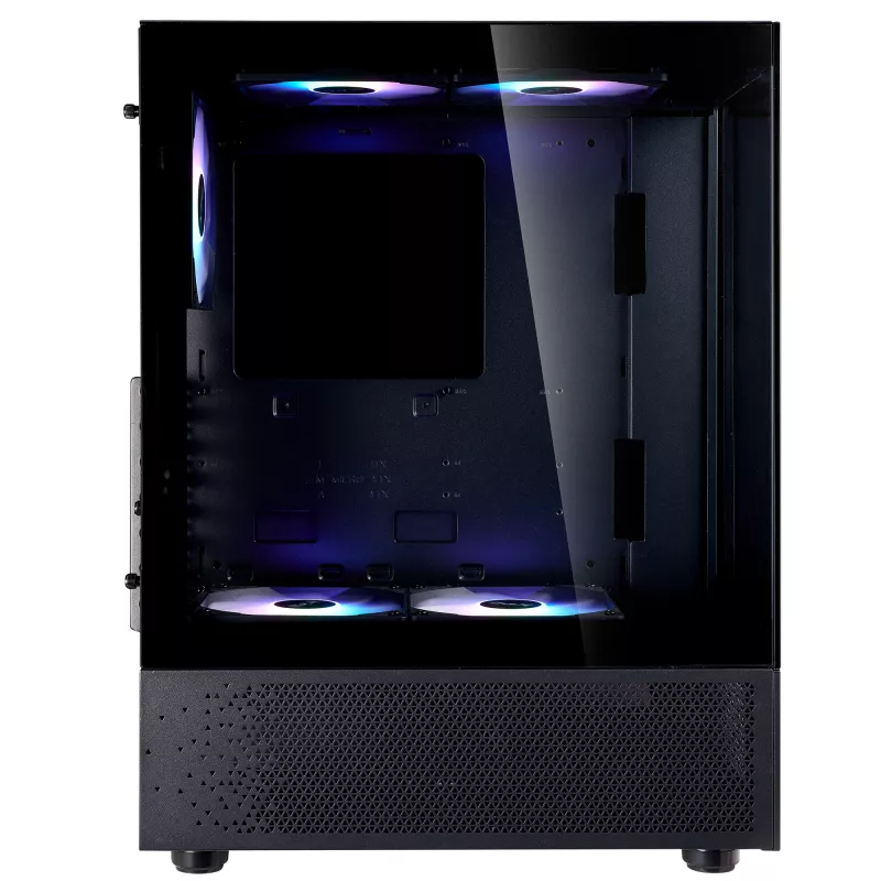 XPG Invader X Mini Midi Tower -tietokonekotelo, ATX/Micro-ATX/Mini-ITX, karkaistu lasi, 5 x 120 mm ARGB-tuuletinta, USB-C, ilman virtalähdettä, musta
