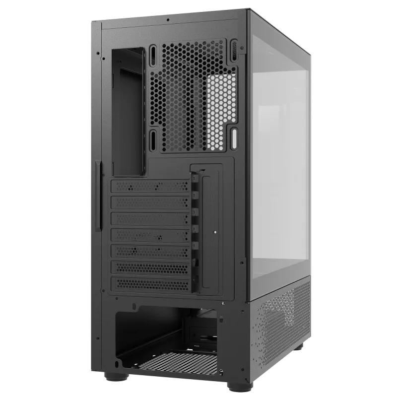 XPG Invader X Mini Midi Tower -tietokonekotelo, ATX/Micro-ATX/Mini-ITX, karkaistu lasi, 5 x 120 mm ARGB-tuuletinta, USB-C, ilman virtalähdettä, musta