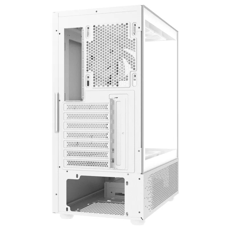 XPG Invader X Mini Midi Tower -tietokonekotelo, ATX/Micro-ATX/Mini-ITX, lasipaneelit, 5 x 120 mm ARGB-tuuletinta, USB-C, ilman virtalähdettä, valkoinen