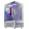 XPG Invader X Mini Midi Tower -tietokonekotelo, ATX/Micro-ATX/Mini-ITX, lasipaneelit, 5 x 120 mm ARGB-tuuletinta, USB-C, ilman virtalähdettä, valkoinen