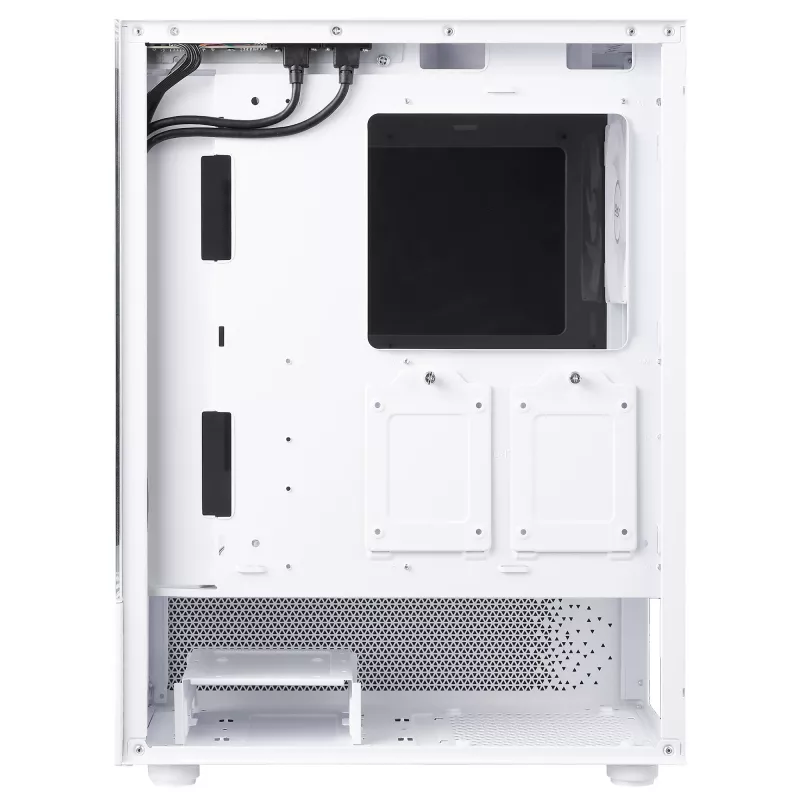 XPG Invader X Mini Midi Tower -tietokonekotelo, ATX/Micro-ATX/Mini-ITX, lasipaneelit, 5 x 120 mm ARGB-tuuletinta, USB-C, ilman virtalähdettä, valkoinen