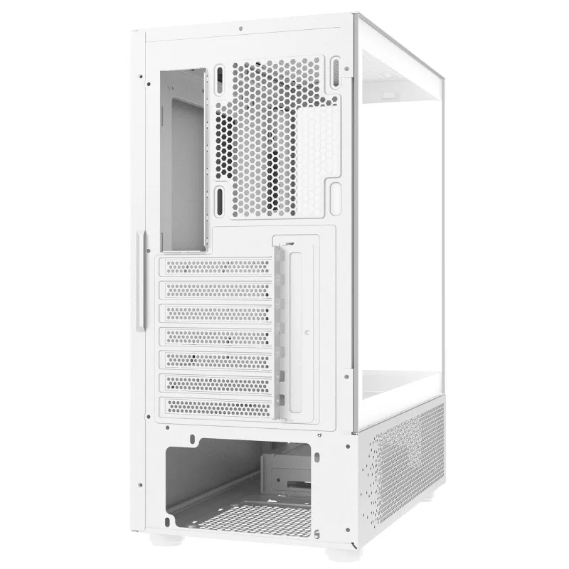 XPG Invader X Mini Midi Tower -tietokonekotelo, ATX/Micro-ATX/Mini-ITX, lasipaneelit, 5 x 120 mm ARGB-tuuletinta, USB-C, ilman virtalähdettä, valkoinen