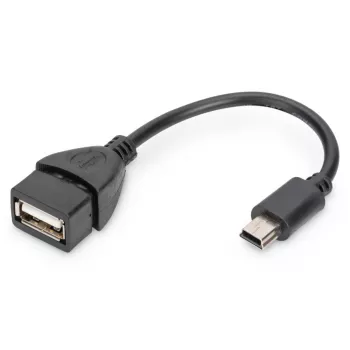 DIGITUS USB 2.0 sovitinkaapeli, OTG, Type Mini-B - A M/F, 20cm, USB 2.0 yhteensopiva, musta