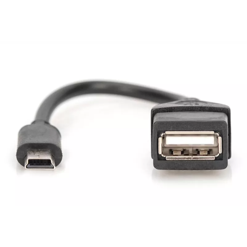 DIGITUS USB 2.0 sovitinkaapeli, OTG, Type Mini-B - A M/F, 20cm, USB 2.0 yhteensopiva, musta