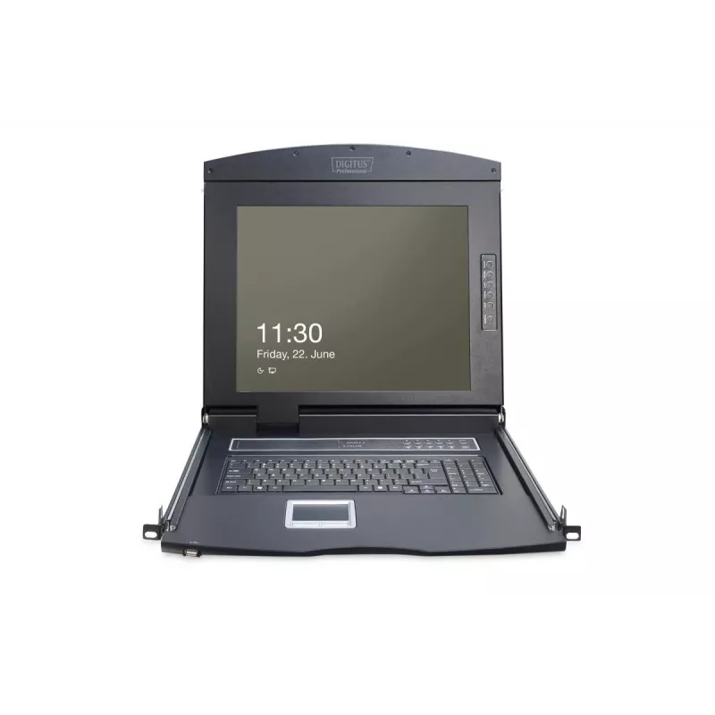 DIGITUS Modularized 43,2 cm (17 inch) TFT-konsoli 8-porttisella KVM:llä, RAL 9005 musta – Qwertz, US