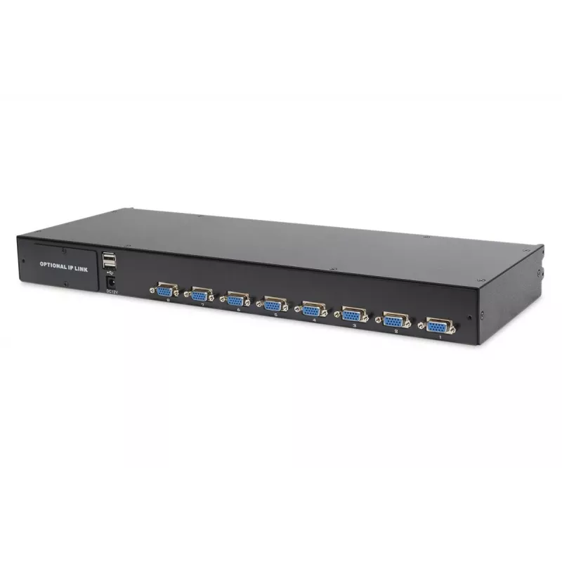 DIGITUS Modularized 43,2 cm (17 inch) TFT-konsoli 8-porttisella KVM:llä, RAL 9005 musta – Qwertz, US