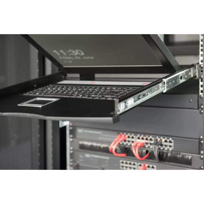 DIGITUS Modularized 43,2 cm (17 inch) TFT-konsoli 8-porttisella KVM:llä, RAL 9005 musta – Qwertz, US