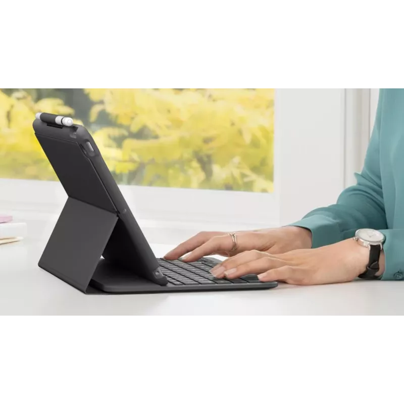 LOGITECH Slim Folio iPad 7. sukupolvelle grafiitti Qwertz saksa