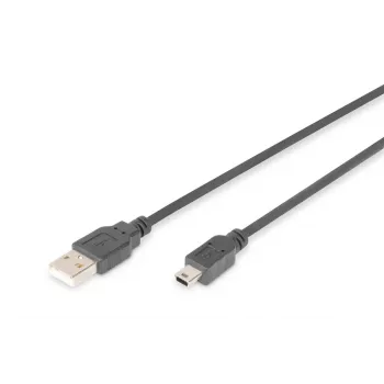 DIGITUS USB 2.0 -liitäntäkaapeli, Type-A - Mini B (5-napainen) M/M, 3 m, USB 2.0 -yhteensopiva, musta